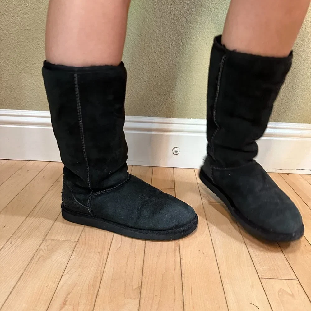 UGG Classic Tall Black Shearling Boots - Womens Size 6